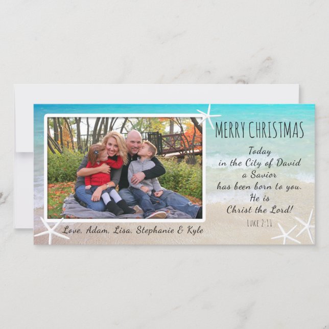 Tropical Christmas Beach Christian Photo Card (Front)