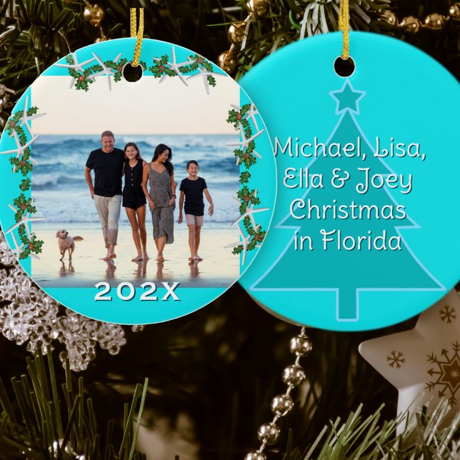 Tropical Christmas Beach Family Vacation  Ceramic Ornament (Creator Uploaded)