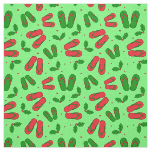 Tropical Christmas Beach Flip Flops and Holly Fabric