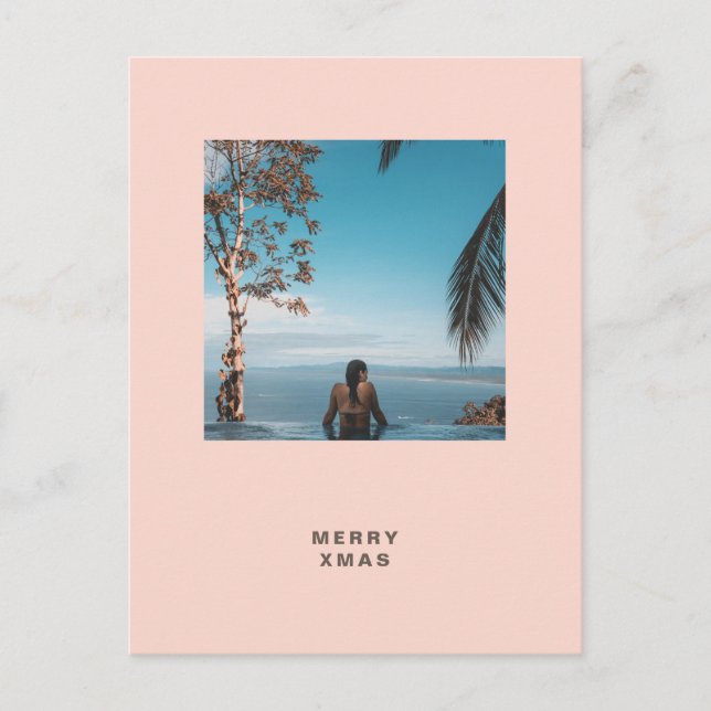 Tropical Christmas Beach Photo and Text Greeting Postcard (Front)