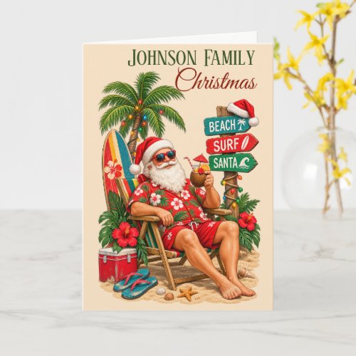 Tropical Christmas Beach Santa Retro Tropical Card