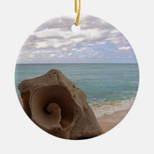 Tropical Christmas Beach Seashell Ceramic Ornament