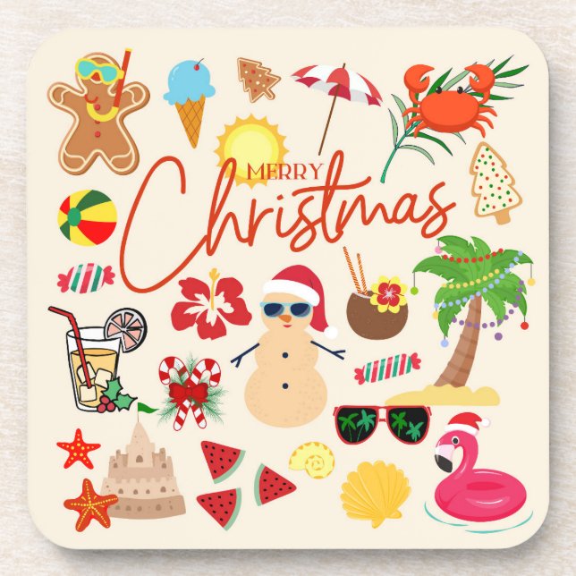  Tropical Christmas Beverage Coaster (Front)