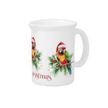 Tropical Christmas Bird Retro Merry Christmas Beverage Pitcher