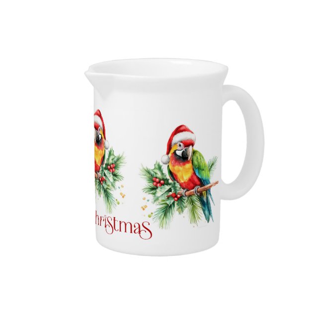 Tropical Christmas Bird Retro Merry Christmas Beverage Pitcher (Right)