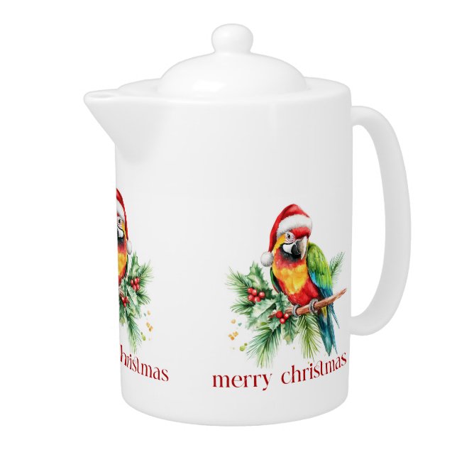 Tropical Christmas Bird Retro Merry Christmas Teapot (Right)