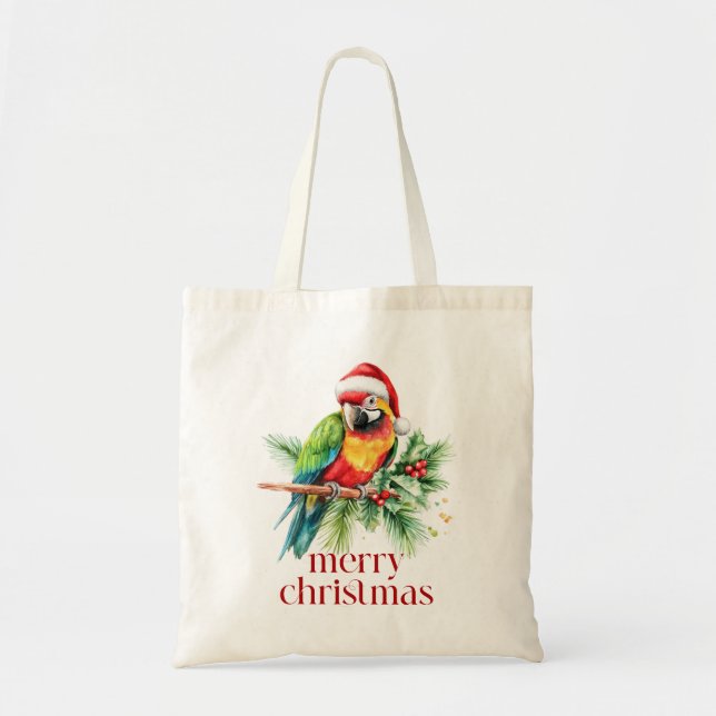 Tropical Christmas Bird Retro Merry Christmas Tote Bag (Front)