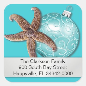 Tropical Christmas Blue Starfish Address Label by holiday_store at Zazzle