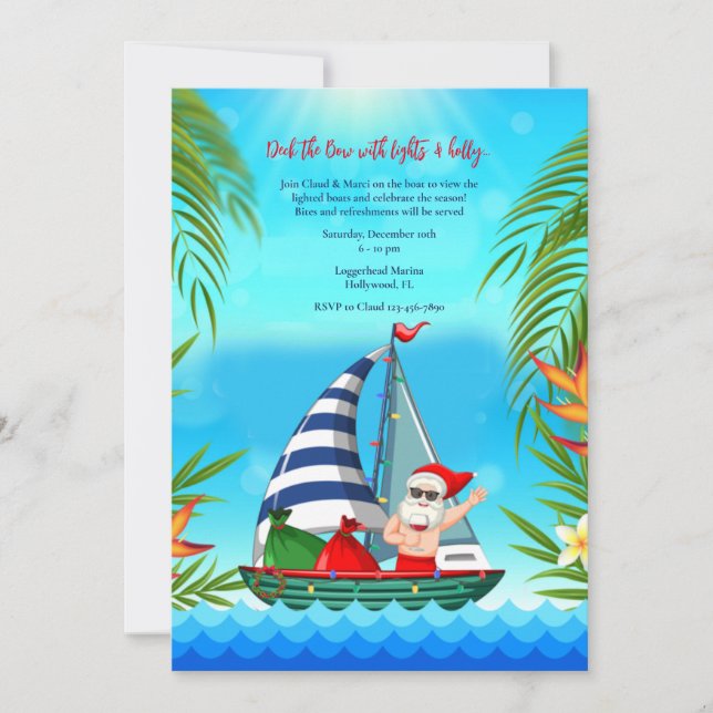 Tropical Christmas Boat Parade Invitation (Front)