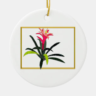 Tropical Christmas Bromeliad Ceramic Ornament