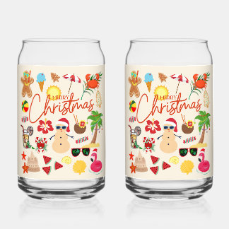 Tropical Christmas Can Glass