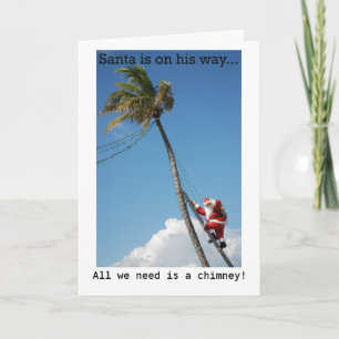 Tropical Christmas Card, Santa Climbing Palm Tree Holiday Card