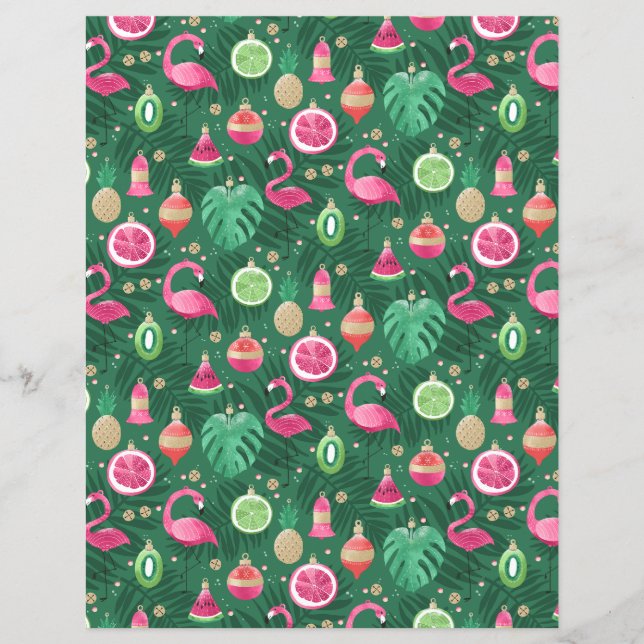 Tropical Christmas Decorations Scrapbook Paper (Front)