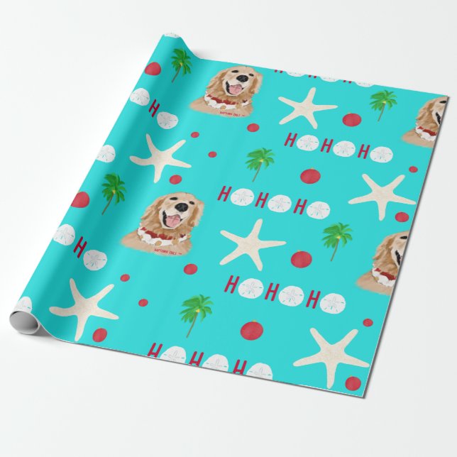 Tropical Christmas Dog Wrapping Paper Roll (Unrolled)