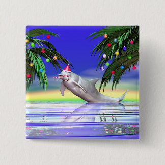 Tropical Christmas Dolphin Button