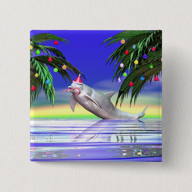 Tropical Christmas Dolphin Button (Front)