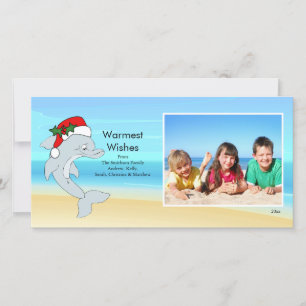 Tropical Christmas Dolphin Family Photo Card. Holiday Card