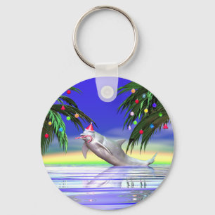 Tropical Christmas Dolphin Keychain