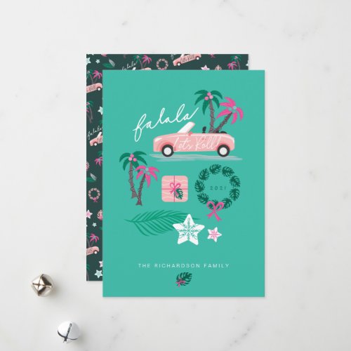 Tropical Christmas Fala Lets Roll Pink Convertible Holiday Card