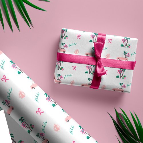 Tropical Christmas Fala Lets Roll Pink Convertible Wrapping Paper