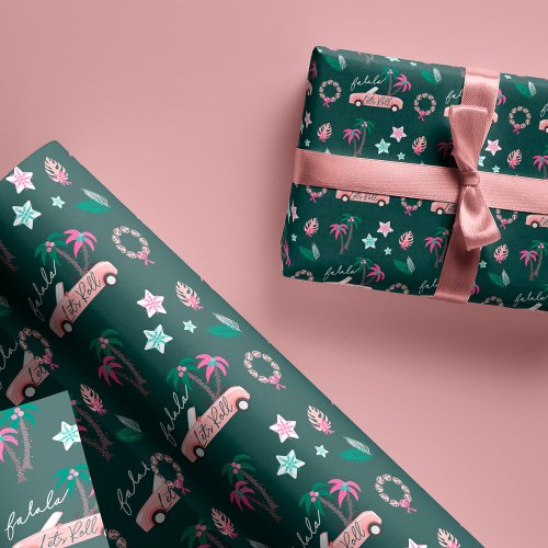 Tropical Christmas Fala Lets Roll Pink Convertible Wrapping Paper