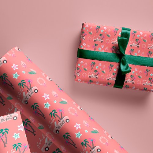 Tropical Christmas Fala Lets Roll Pink Convertible Wrapping Paper