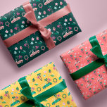 Tropical Christmas Fala Lets Roll Pink Convertible Wrapping Paper Sheets<br><div class="desc">Celebrate the festive holiday season with our fun tropical, festive and colourful holiday wrapping paper sheets. Our festive tropical design features three different complementing designs and colors. This fun Christmas pattern incorporates ribbons, pink and green convertible car carrying palm trees in the back, palm frond wreath, and the words fa...</div>