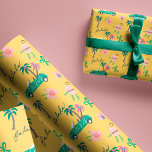 Tropical Christmas Fala Lets Roll Teal Convertible Wrapping Paper<br><div class="desc">Celebrate the festive holiday season with our fun tropical, festive and colourful holiday wrapping paper. Our festive tropical design features a fun bright yellow background with a Christmas pattern that incorporates ribbons, a teal green convertible car carrying palm trees in the back presents, ornaments, and the words fa la la...</div>