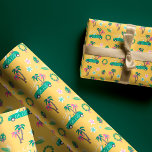 Tropical Christmas Fala Lets Roll Teal Convertible Wrapping Paper<br><div class="desc">Celebrate the festive holiday season with our fun tropical, festive and colourful holiday wrapping paper. Our festive tropical design features a bright yellow background. This fun Christmas pattern incorporates ribbons, green convertible car carrying palm trees in the back, palm frond wreath, and the words fa la la and let's roll....</div>