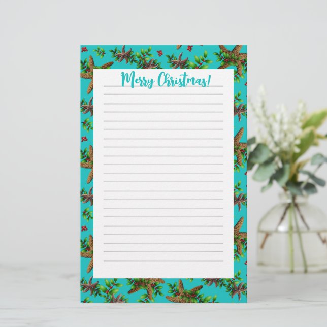 Tropical Christmas Family Letter Writing Paper (Standing Front)