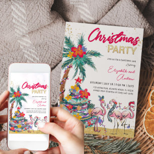 Tropical Christmas Flamingo Invitation Card