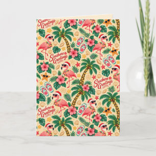 Tropical Christmas Flamingos and Palm Trees Card