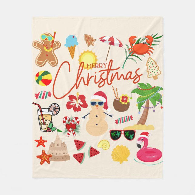   Tropical Christmas Fleece Blanket (Front)