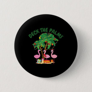 Tropical Christmas Florida Flamingo Deck The Palms Button