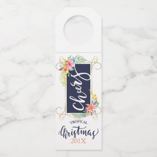 Tropical Christmas Flowers Typography & Frame Bottle Hanger Tag
