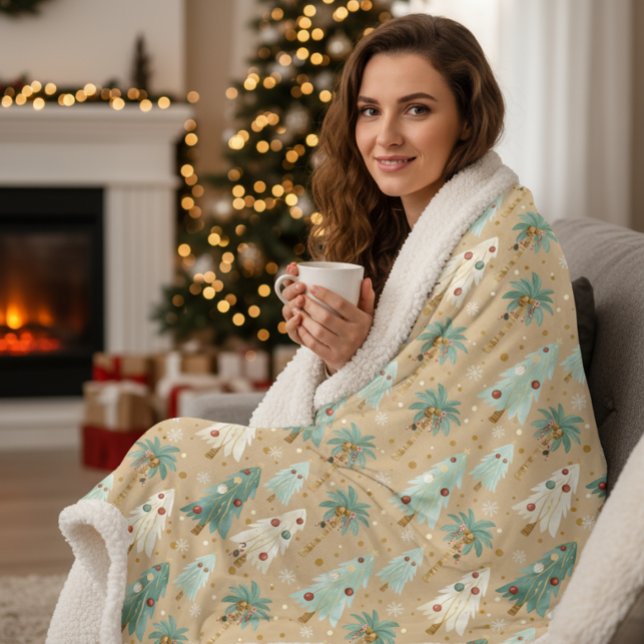 Tropical Christmas Fusion Festive Palm & Pine Tree Sherpa Blanket (Creator Uploaded)