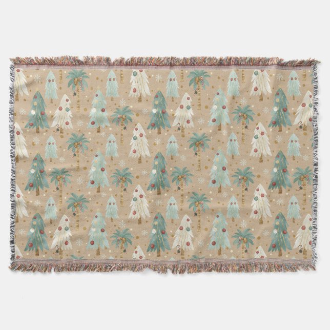 Tropical Christmas Fusion Festive Palm & Pine Tree Throw Blanket (Front)