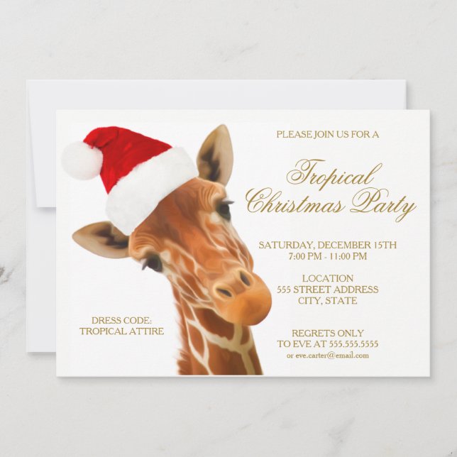 Tropical Christmas Giraffe | Party Invite (Front)