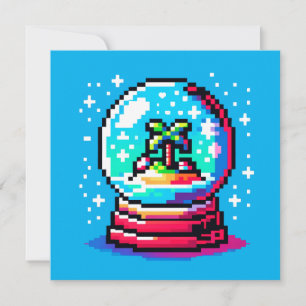 Tropical Christmas Globe: 8-Bit Island Holiday Invitation