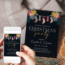 Tropical Christmas Gold Glitter Invitation Card