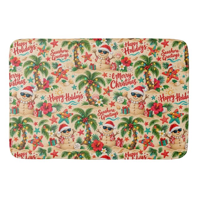 Tropical Christmas Holiday Fun Pattern Bath Mat (Front)