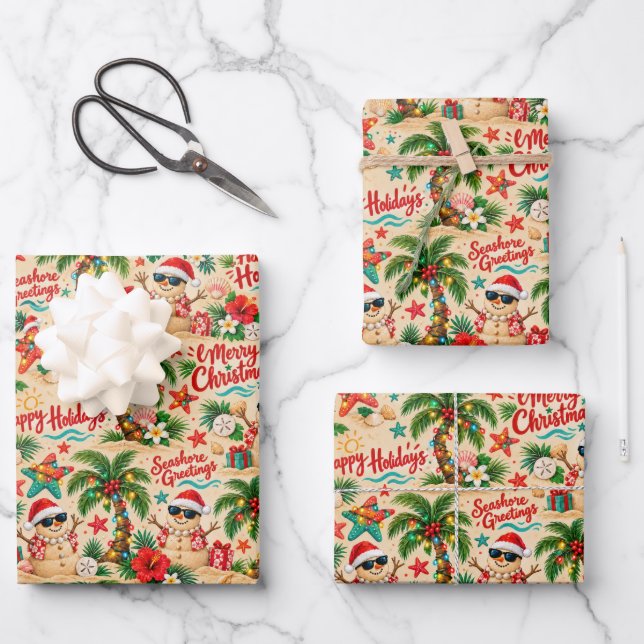Tropical Christmas Holiday Fun Pattern Wrapping Paper Sheets (Front)