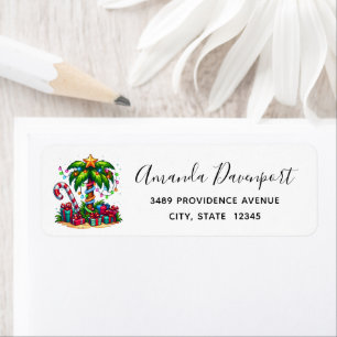 Tropical Christmas Holiday Palm Tree Address Label