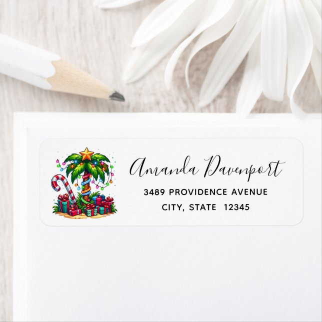 Tropical Christmas Holiday Palm Tree Address Label (Insitu)