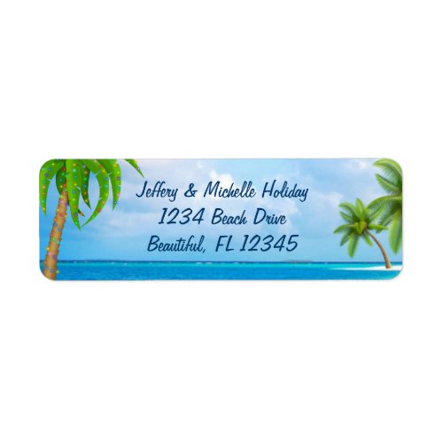 Tropical Christmas Holiday Palm Tree Beach Address Label