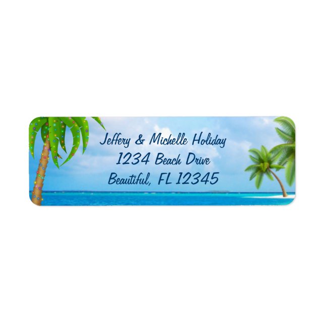 Tropical Christmas Holiday Palm Tree Beach Address Label (Front)