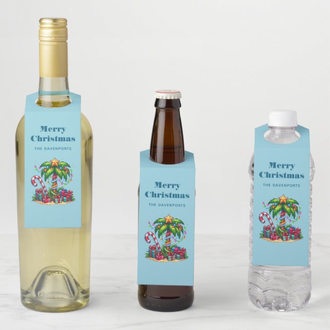 Tropical Christmas Holiday Palm Tree Bottle Hanger Tag (In Situ)
