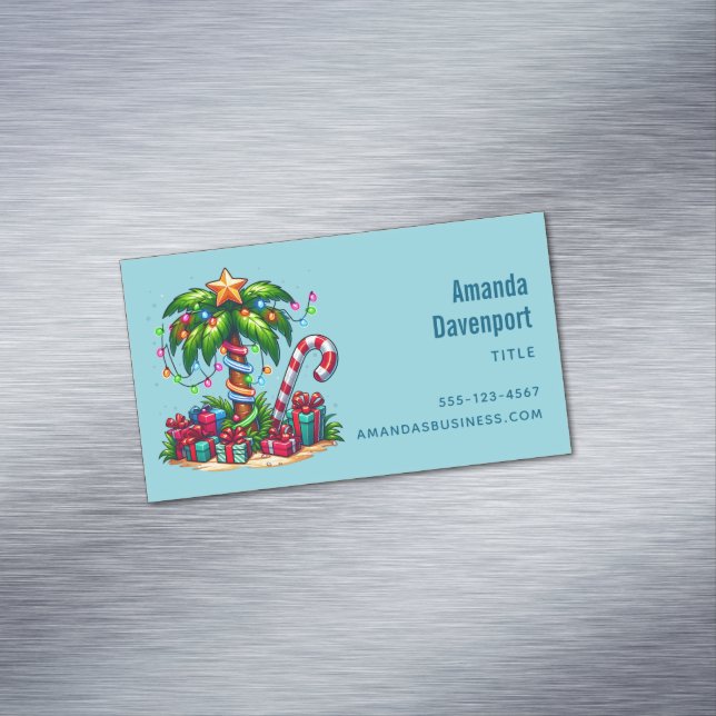 Tropical Christmas Holiday Palm Tree Business Card Magnet (In Situ)