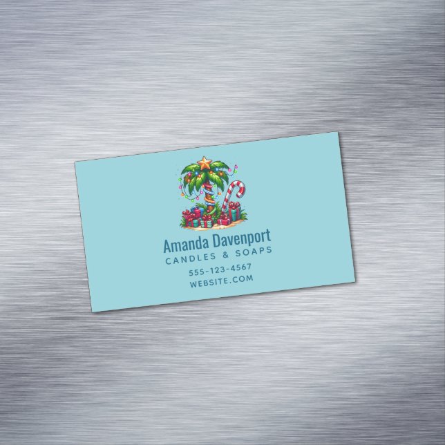 Tropical Christmas Holiday Palm Tree Business Card Magnet (In Situ)