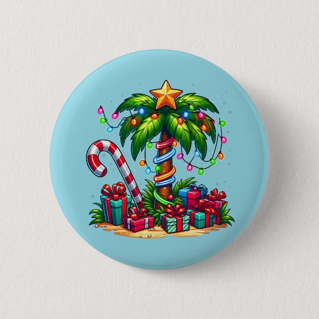 Tropical Christmas Holiday Palm Tree Button (Front)